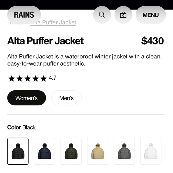 NWT Rains Alta Puffer Jacket - Womens XS - Picture 5 of 10